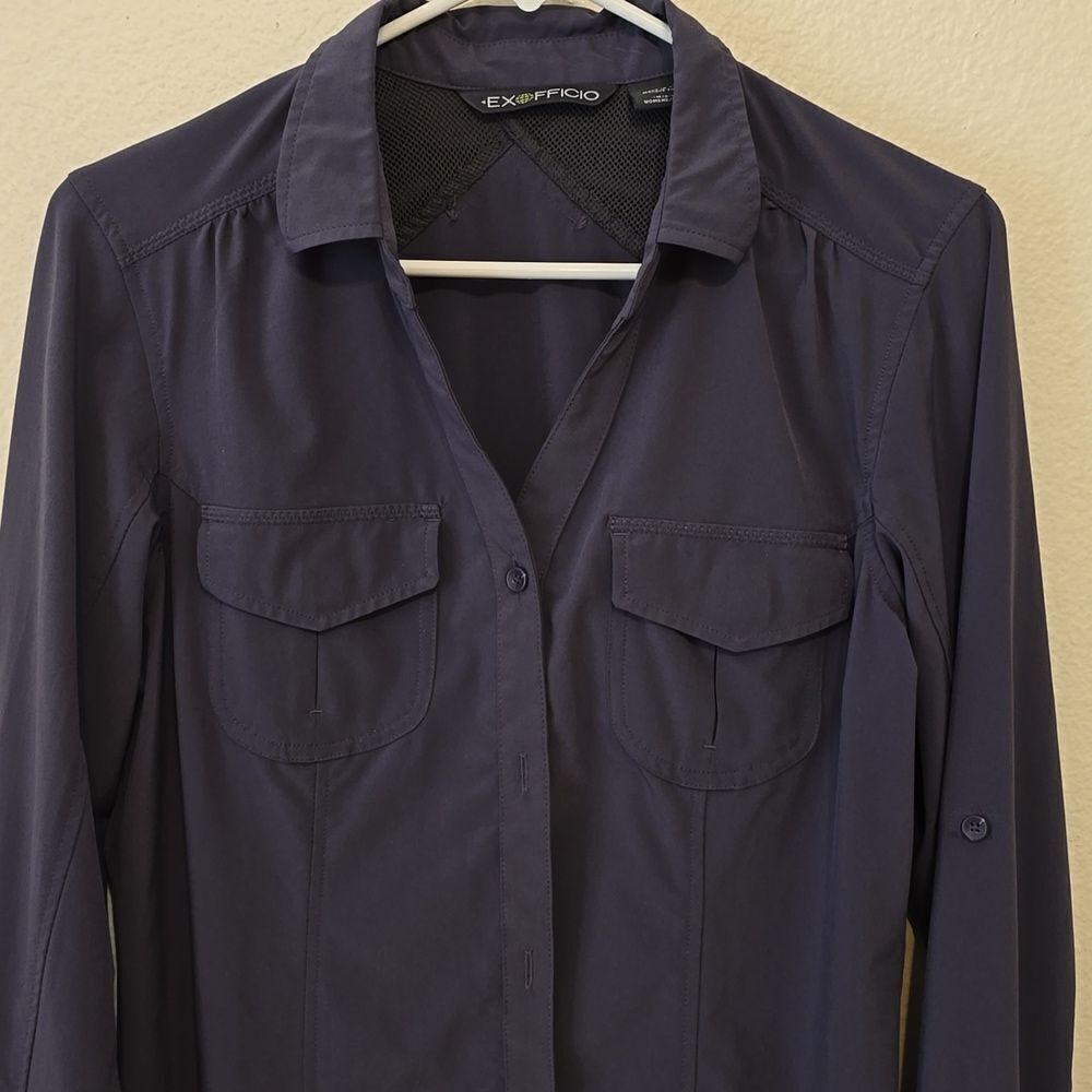 ExOfficio Button Up Shirt Vented Long Sleeve Sz M Purple Women's Zip Po… - Picture 2 of 11